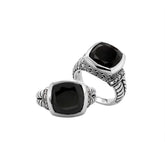 Retail Black Onyx Quartz And Cubic Zirconia sterling silver ring, handcrafted in Bali with cushion-cut stone and polished finish.
